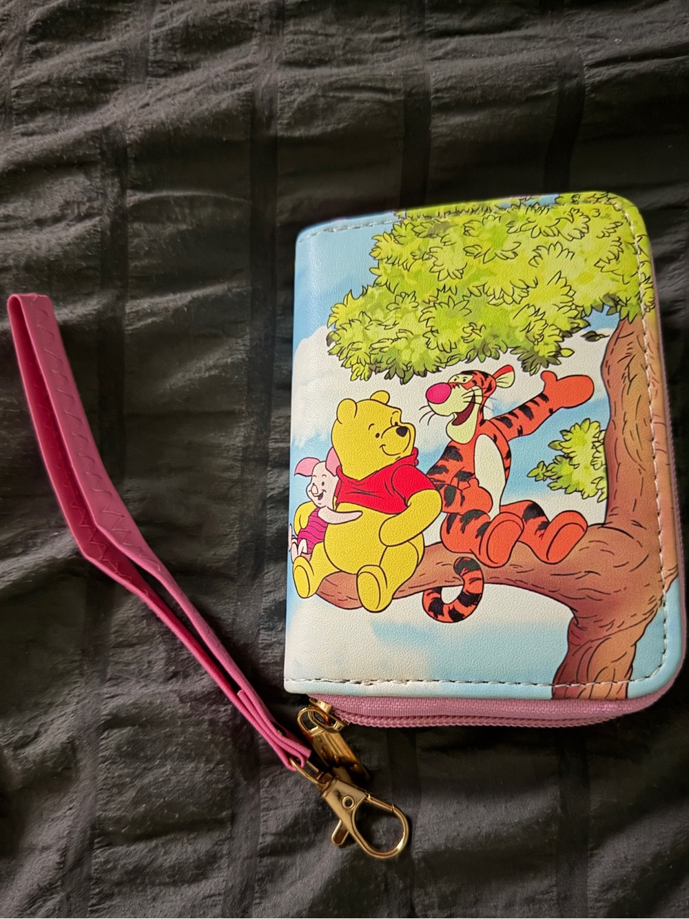 Pink Winnie the Pooh Zip Wallet Wristlet with Tigger Print
